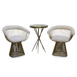 A PAIR OF PLATNER STYLE ARMCHAIRS AND A TABLE