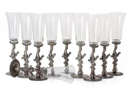 A SET OF CRYSTAL CHAMPAGNE FLUTES BY SIECLE PARIS