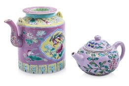 TWO FAMILLE ROSE TEAPOTS