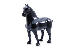 A CERAMIC TANG STYLE BLACK GLAZED MODEL OF A HORSE