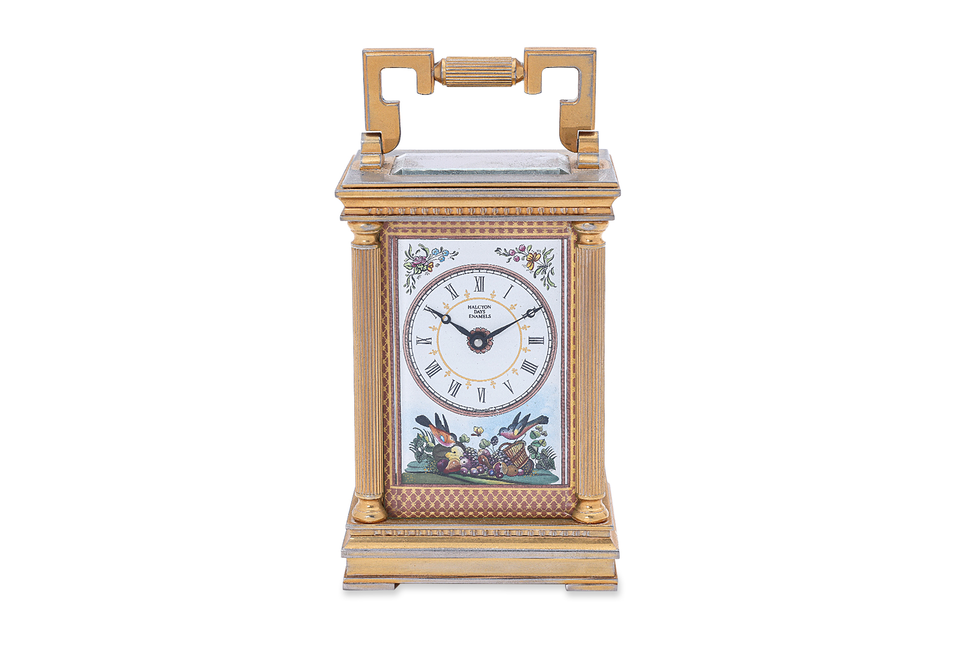 A HALCYON DAYS LIMITED EDITION ENAMEL CARRIAGE CLOCK