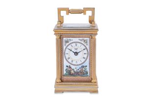A HALCYON DAYS LIMITED EDITION ENAMEL CARRIAGE CLOCK