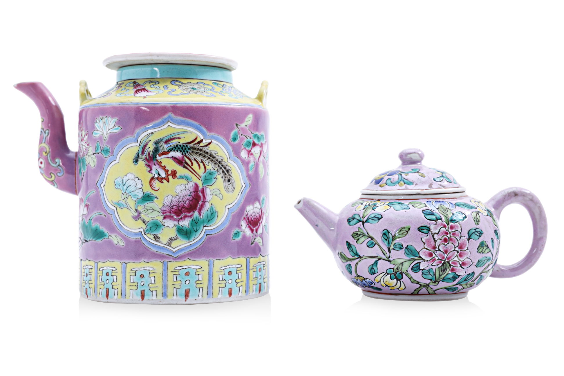 TWO FAMILLE ROSE TEAPOTS - Image 2 of 4