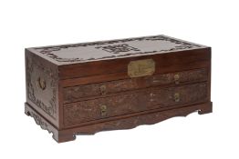 AN ORIENTAL CARVED WOOD TRUNK