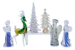 A GROUP OF CHRISTMAS ART GLASS INCLUDING MURANO