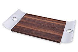 A CHRISTOFLE STAINLESS STEEL AND WALNUT SERVING TRAY