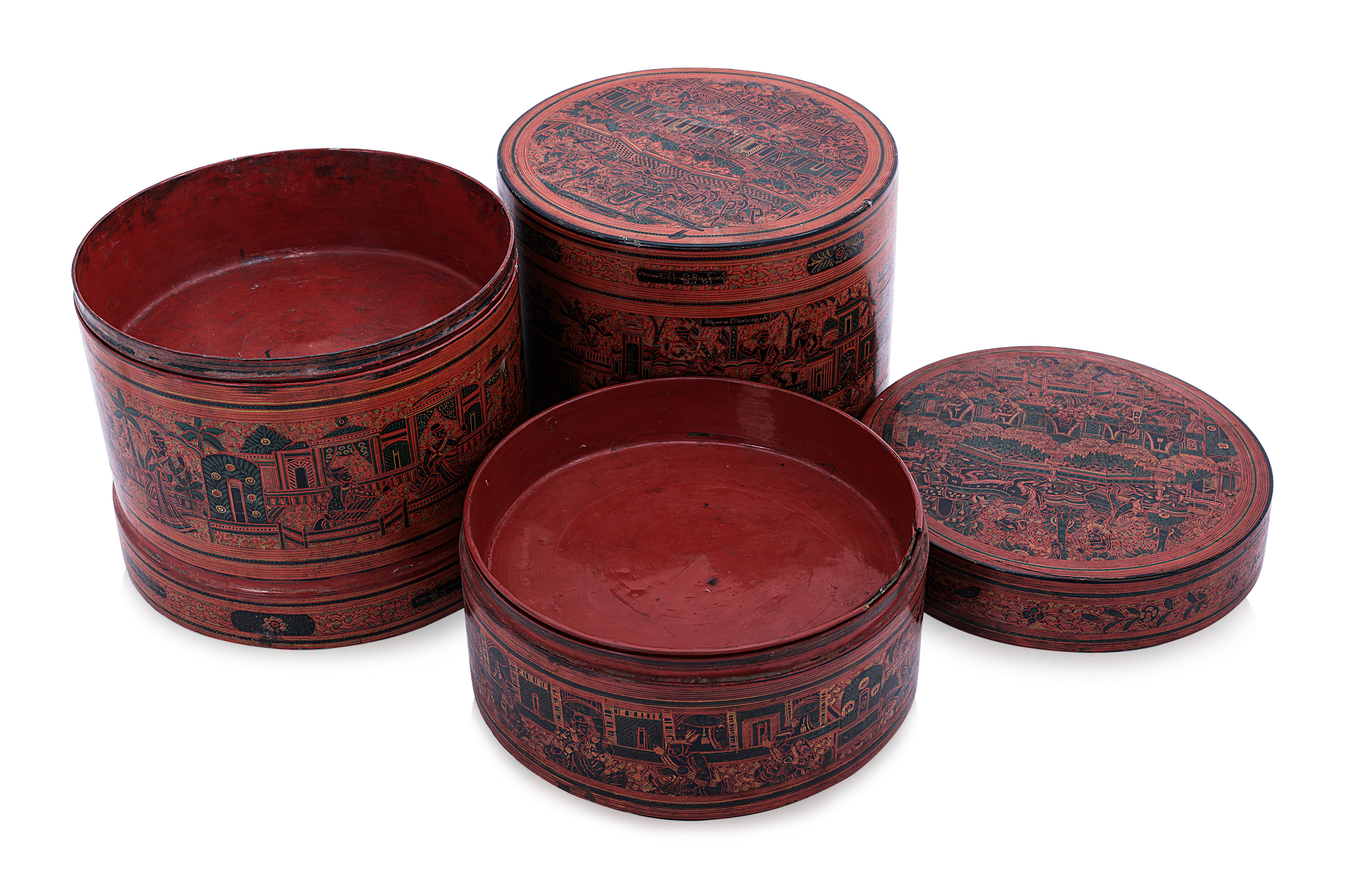 TWO SIMILAR BURMESE LACQUER CYLINDRICAL BETEL BOXES - Image 2 of 2