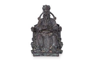 A BRONZE STATUE OF A SEATED GOD OF WEALTH
