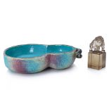 A POLYCHROME GOURD BOWL AND A ROCK CRYSTAL SEAL