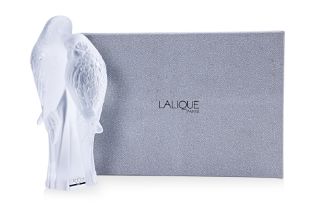 A LALIQUE FROSTED GLASS MODEL OF PARAKEETS