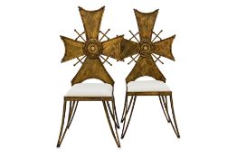 A PAIR OF MALTESE CROSS METAL SIDE CHAIRS