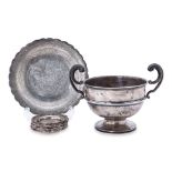 A GROUP OF ENGLISH AND MIDDLE EASTERN SILVER ITEMS