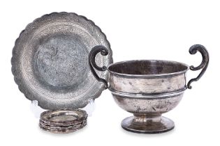 A GROUP OF ENGLISH AND MIDDLE EASTERN SILVER ITEMS