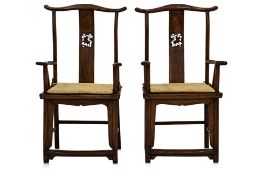 A PAIR OF CHINESE YOKE BACK ARMCHAIRS