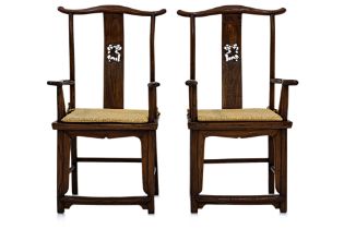 A PAIR OF CHINESE YOKE BACK ARMCHAIRS