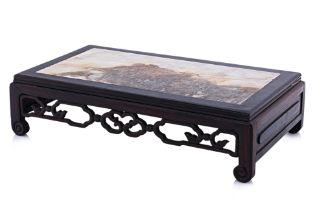 A SMALL BLACKWOOD MARBLE TOP STAND