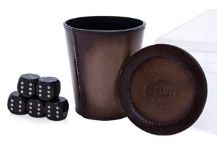 A BERLUTI LEATHER DICE SHAKER AND DICE