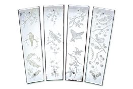 A SET OF FOUR ENGRAVED MIRRORED GLASS PANELS