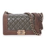 A CHANEL KHAKI AND BROWN CALFSKIN BOY BAG