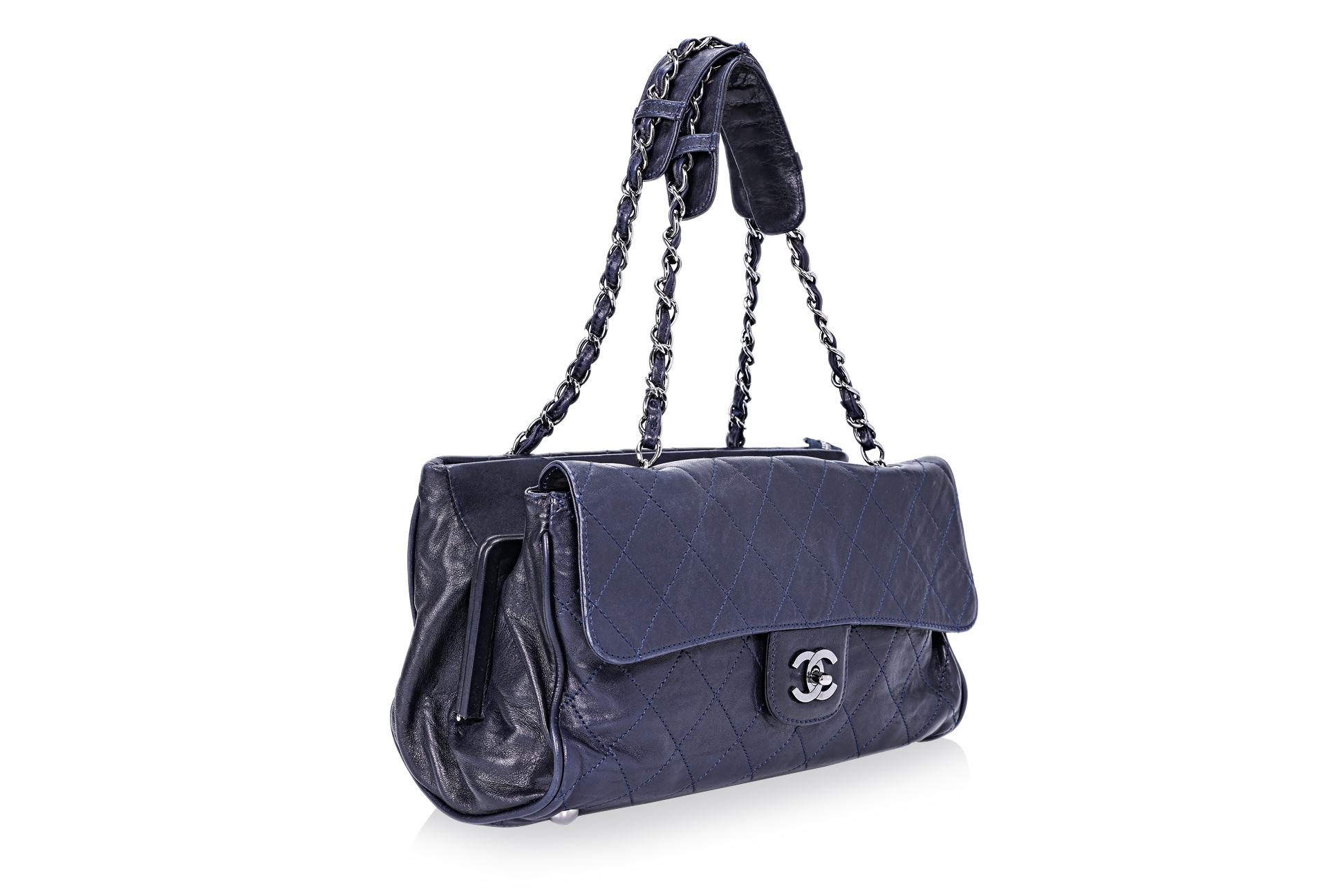 A CHANEL BLUE RITZ FLAP BAG - Image 2 of 11