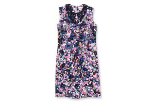AN ERDEM FLORAL PRINT DRESS WITH NAVY LACE COLLAR