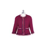 A CHANEL RASPBERRY WOOL BOUCLE JACKET