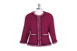 A CHANEL RASPBERRY WOOL BOUCLE JACKET