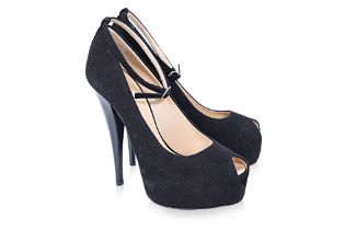 A PAIR OF GIUSEPPE ZANOTTI BLACK SUEDE PLATFORM HEELS EU 36