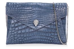 A ETHAN K BLUE CROCODILE SKIN CLUTCH BAG