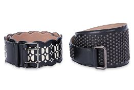 TWO ALAÏA WIDE LEATHER BELTS