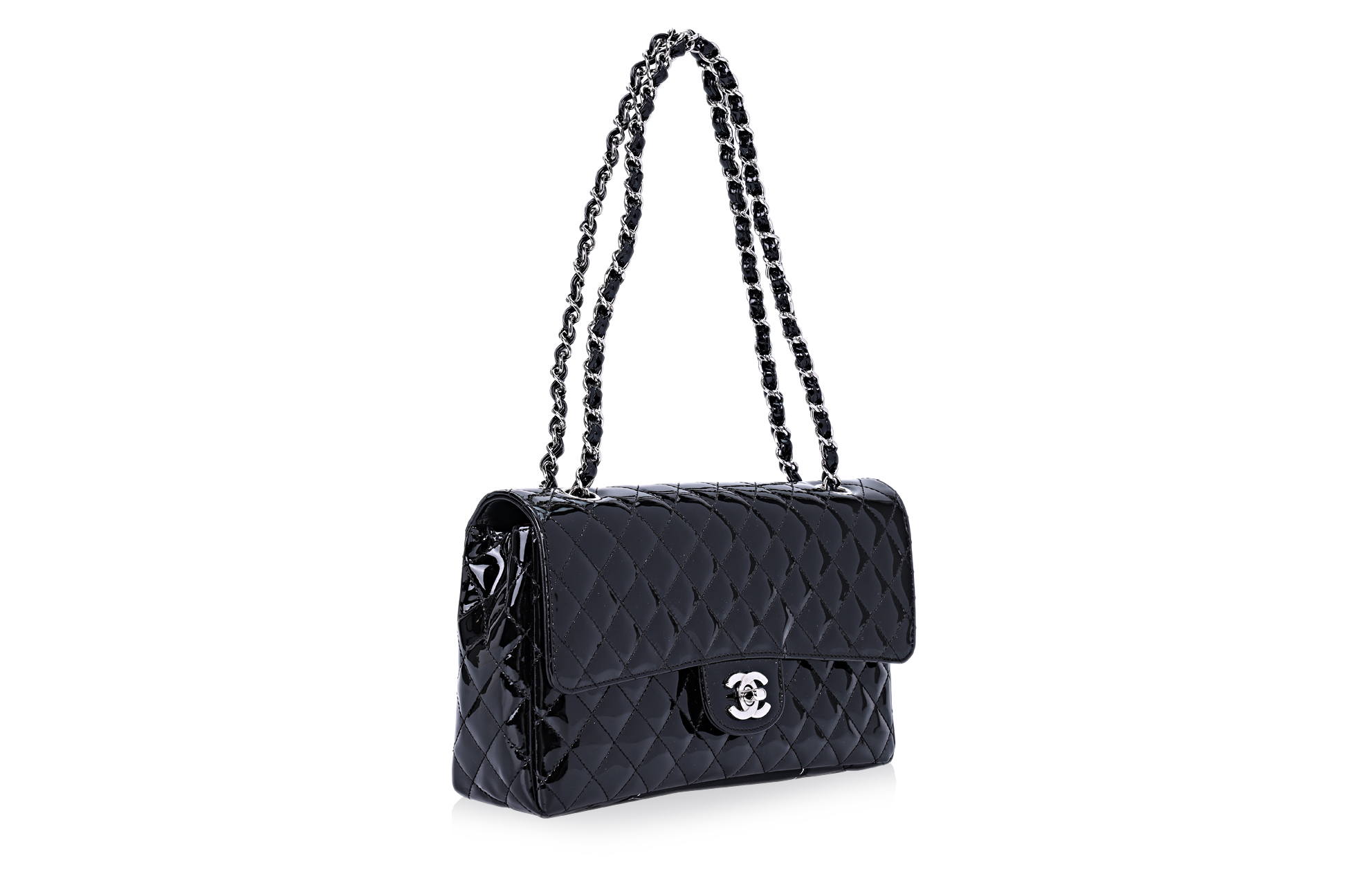 A CHANEL "SECRET LABEL" PATENT LEATHER FLAP BAG - Image 2 of 9