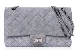 A CHANEL GREY REISSUE 227 DOUBLE FLAP BAG