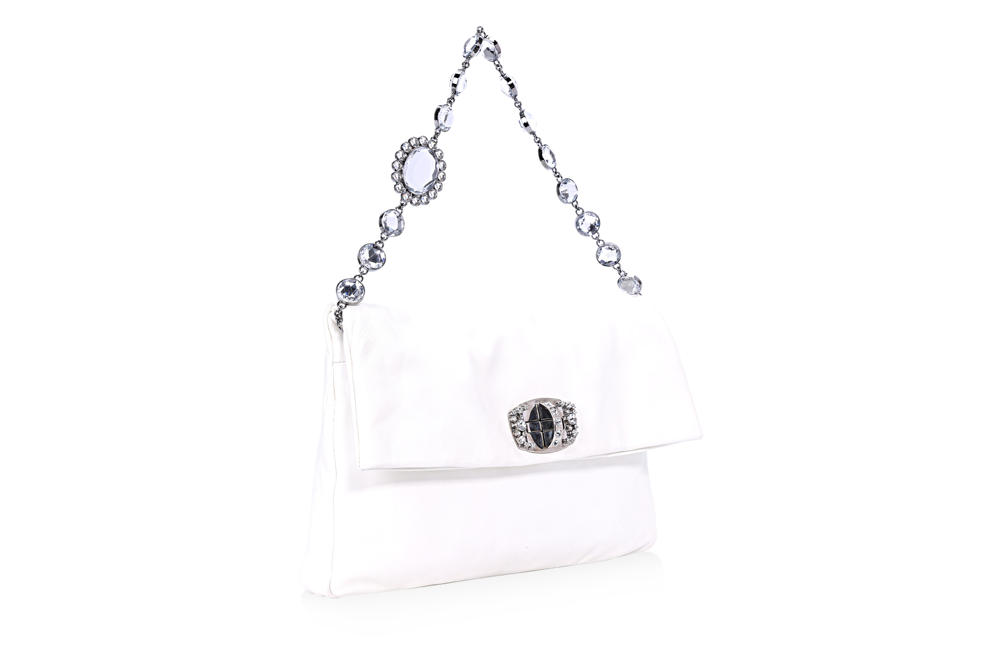 A MIU MIU WHITE CRYSTAL CLOQUÉ FOLD OVER BAG - Image 2 of 4