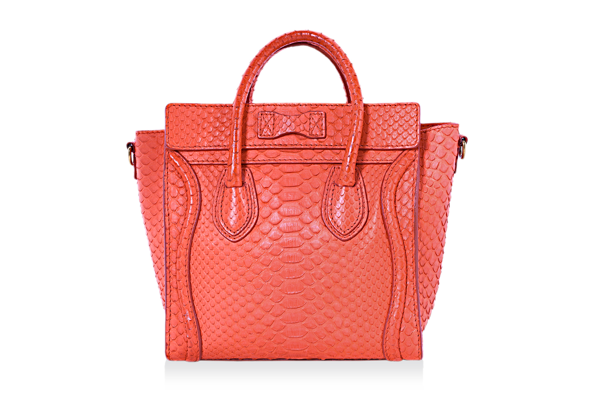 A CELINE ORANGE PYTHON MINI LUGAGE TOTE - Image 3 of 5