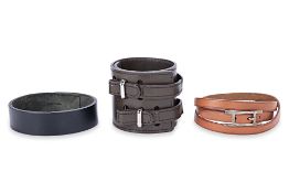 A GROUP OF THREE HERMES LEATHER BRACELETS