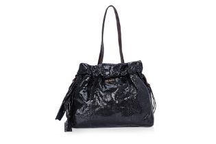 A PRADA BLACK PYTHON DRAWSTRING SHOPPING TOTE