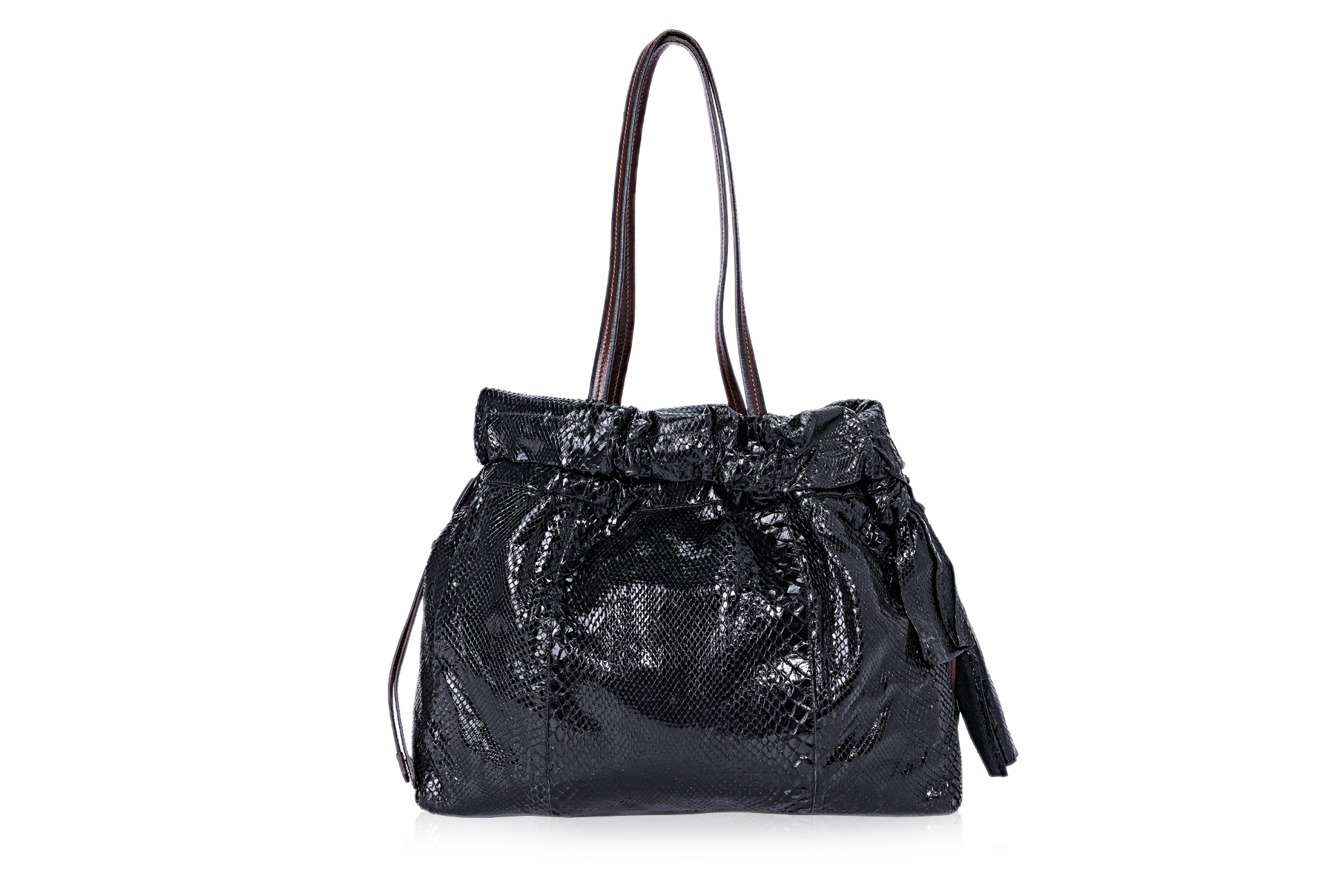 A PRADA BLACK PYTHON DRAWSTRING SHOPPING TOTE - Image 3 of 4