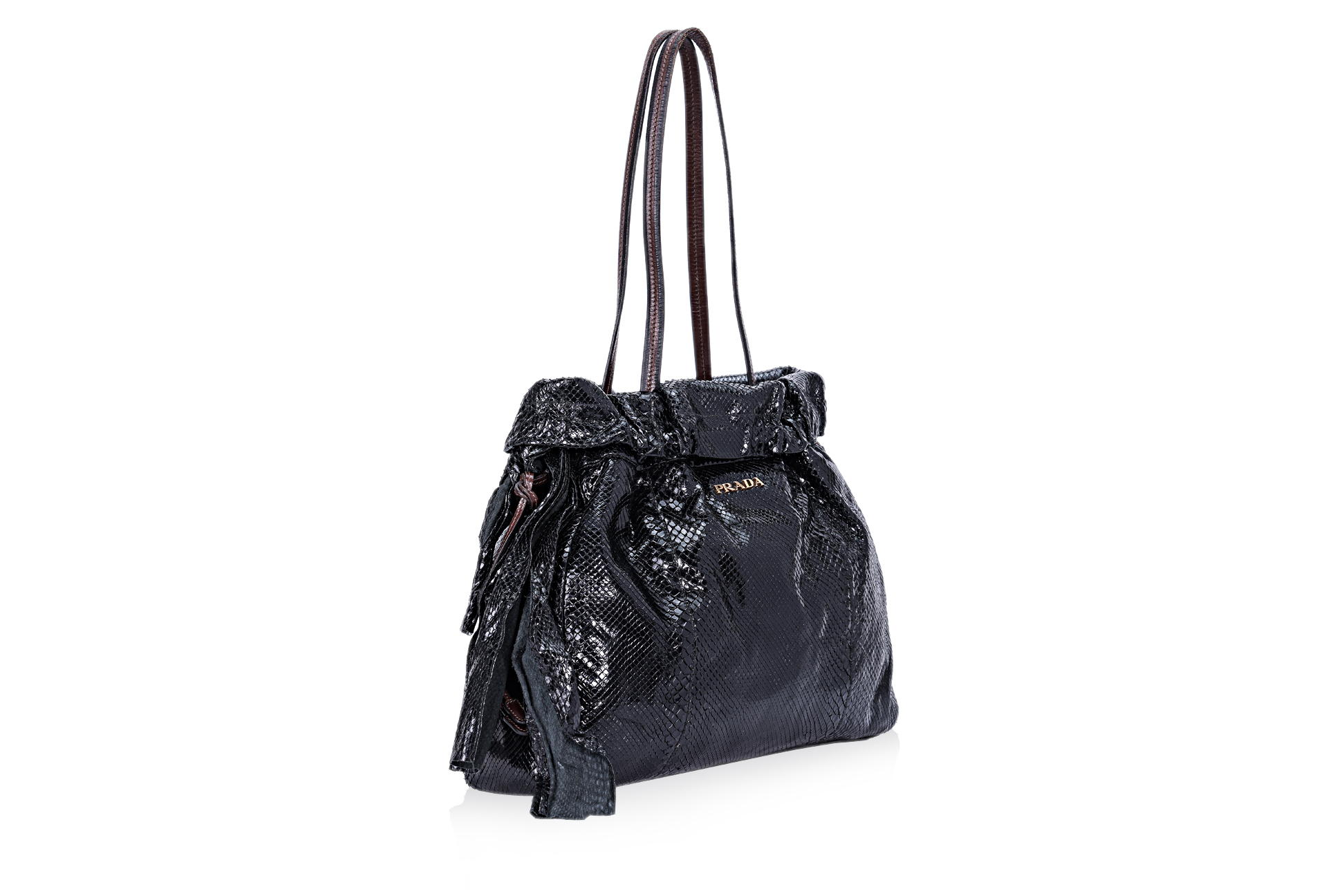 A PRADA BLACK PYTHON DRAWSTRING SHOPPING TOTE - Image 2 of 4