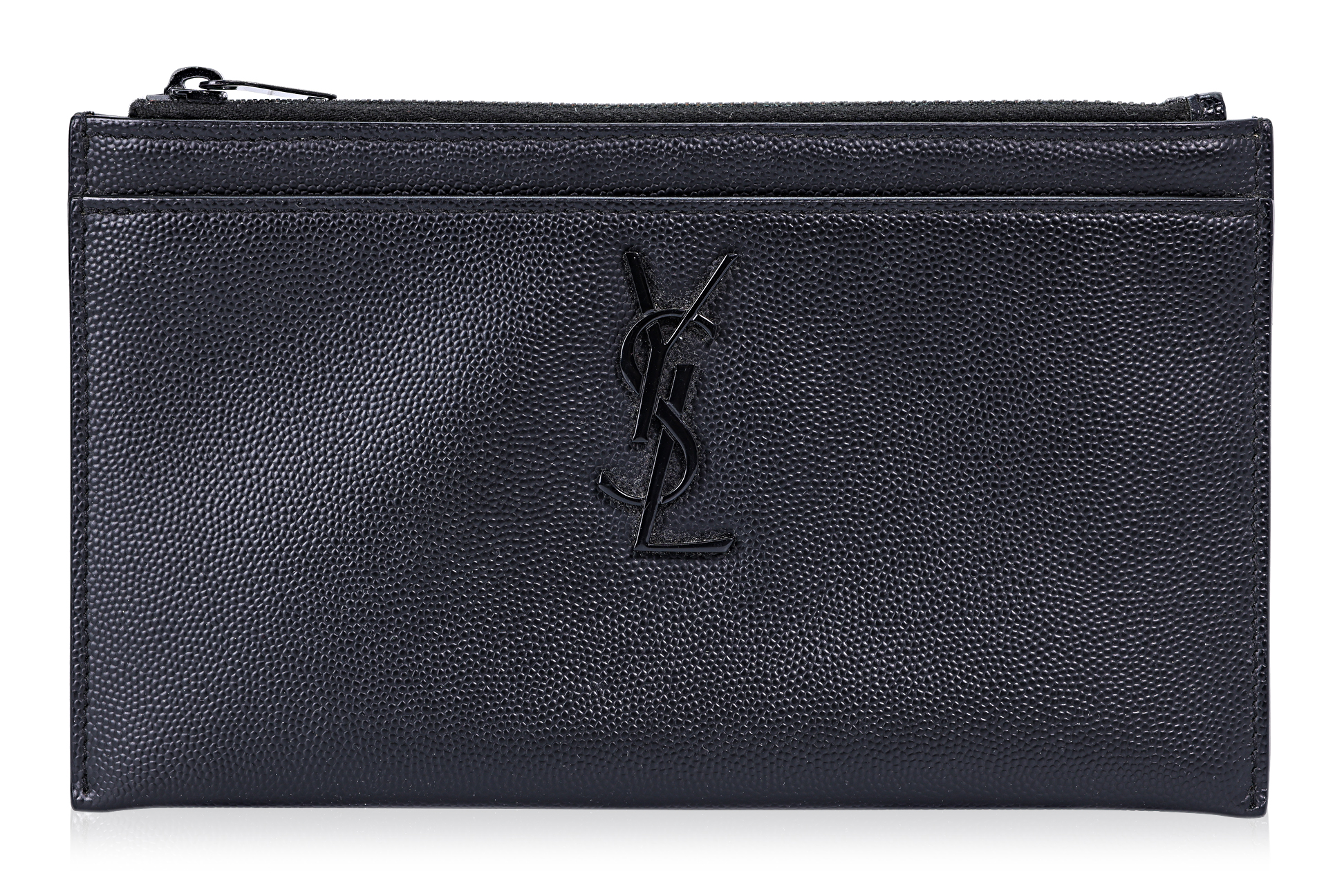 A SAINT LAURENT BLACK LEATHER CLUTCH