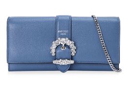 A JIMMY CHOO WALLET ON CHAIN WITH CRYSTAL BUCKLE