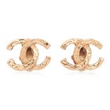 A CHANEL PAIR OF HAMMERED CC EARRINGS