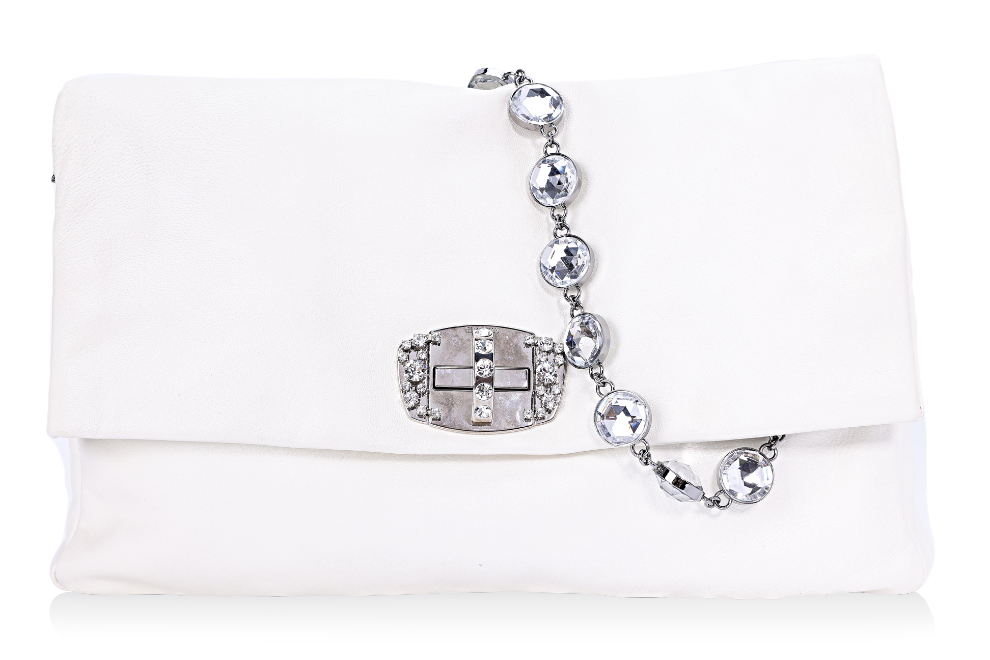 A MIU MIU WHITE CRYSTAL CLOQUÉ FOLD OVER BAG