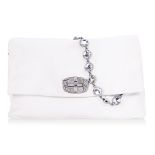 A MIU MIU WHITE CRYSTAL CLOQUÉ FOLD OVER BAG