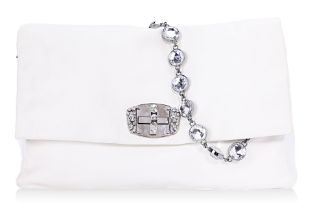 A MIU MIU WHITE CRYSTAL CLOQUÉ FOLD OVER BAG