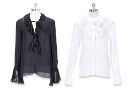 TWO GIVENCHY LONG SLEEVE RUFFLED BLOUSES
