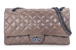 A CHANEL BROWN REISSUE 227 DOUBLE FLAP BAG
