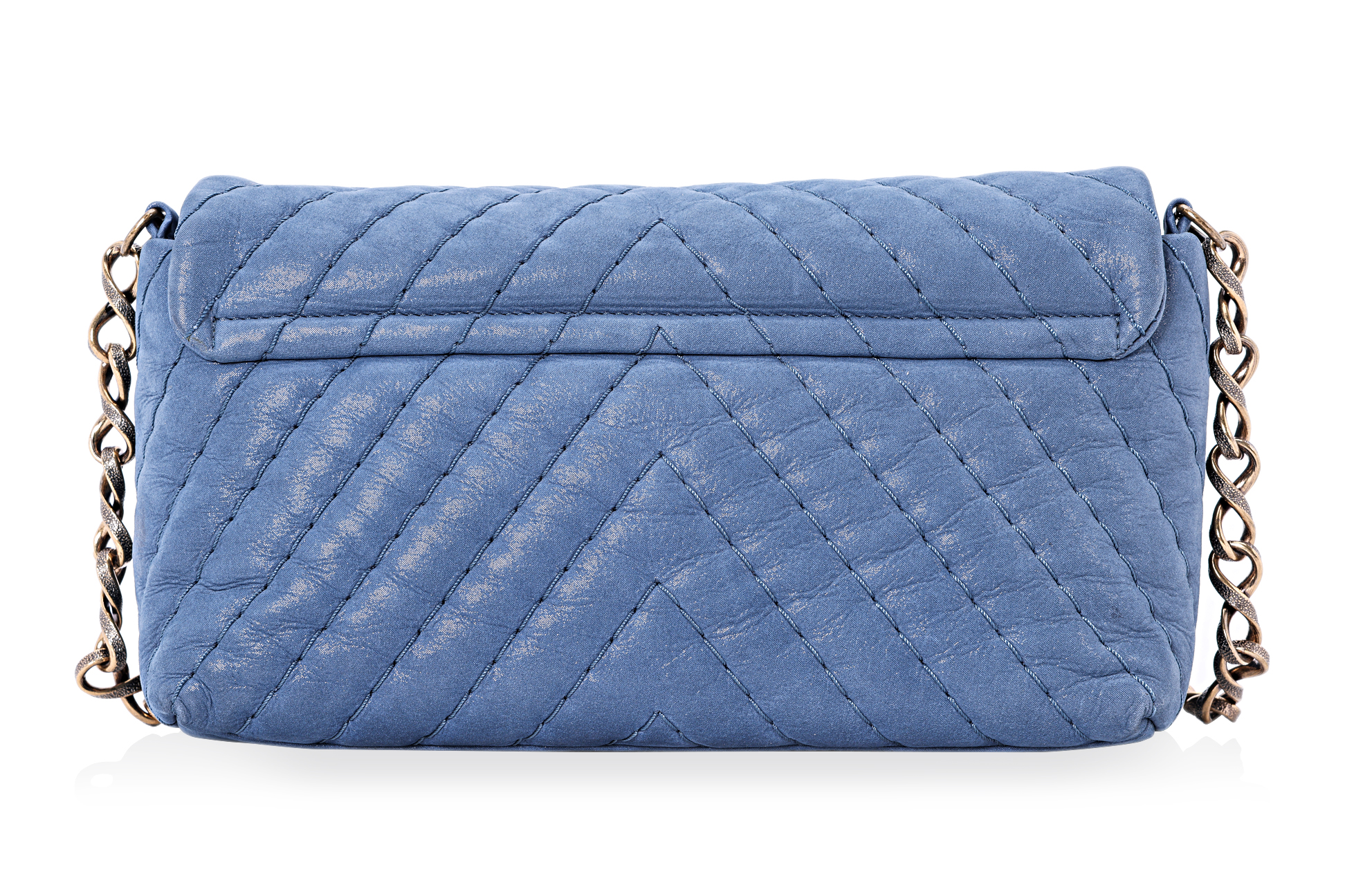 A CHANEL BLUE CHEVRON QUILTED FLAP BAG - Image 2 of 9