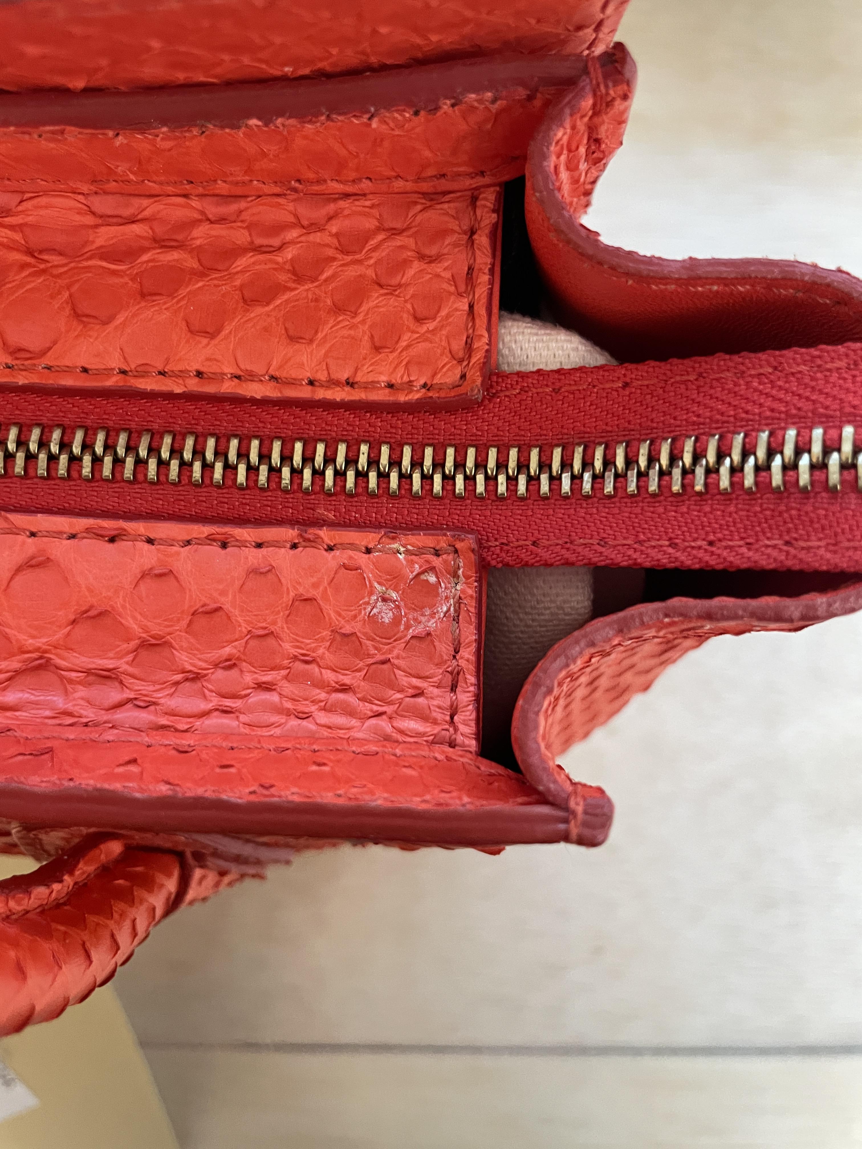 A CELINE ORANGE PYTHON MINI LUGAGE TOTE - Image 5 of 5