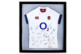 A FRAMED DYLAN HARTLEY JERSEY SIGNED BY ENGLISH SQUAD