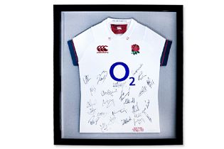 A FRAMED DYLAN HARTLEY JERSEY SIGNED BY ENGLISH SQUAD